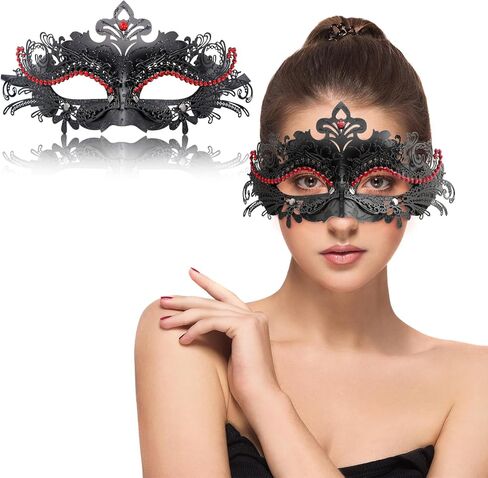 قناع تنكر من Qavctw للنساء أزياء الهالوين نصف قناع كرنفال ماردي غرا قناع للحفلات الراقصة قناع النساء البندقية in Kuwait