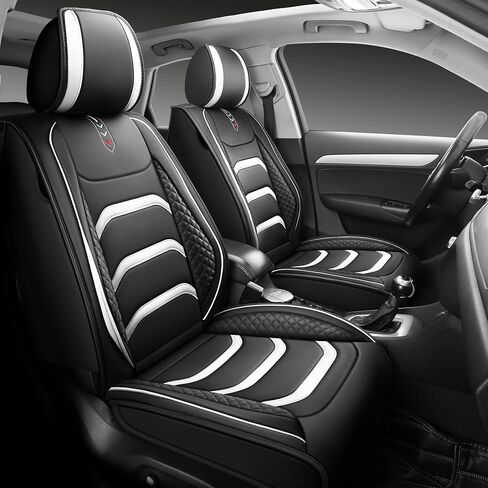 USA03 Full Set Car Seat Covers Luxury Leather Seat Cushions Covers Fit Most 5-Seater Models Cars SUV。 (Black-Blue) in Saudi Arabia