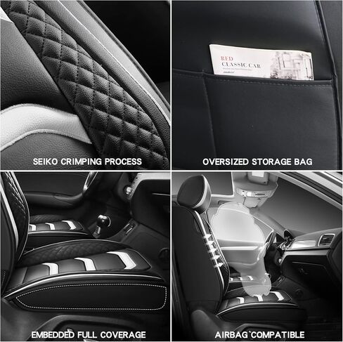 USA03 Full Set Car Seat Covers Luxury Leather Seat Cushions Covers Fit Most 5-Seater Models Cars SUV。 (Black-Blue) in Saudi Arabia
