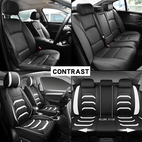 USA03 Full Set Car Seat Covers Luxury Leather Seat Cushions Covers Fit Most 5-Seater Models Cars SUV。 (Black-Blue) in Saudi Arabia