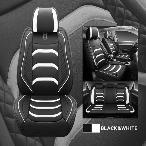 USA03 Full Set Car Seat Covers Luxury Leather Seat Cushions Covers Fit Most 5-Seater Models Cars SUV。 (Black-Blue) in Saudi Arabia