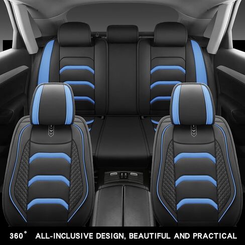 USA03 Full Set Car Seat Covers Luxury Leather Seat Cushions Covers Fit Most 5-Seater Models Cars SUV。 (Black-Blue) in Saudi Arabia