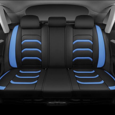 USA03 Full Set Car Seat Covers Luxury Leather Seat Cushions Covers Fit Most 5-Seater Models Cars SUV。 (Black-Blue) in Saudi Arabia