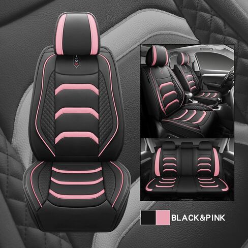 USA03 Full Set Car Seat Covers Luxury Leather Seat Cushions Covers Fit Most 5-Seater Models Cars SUV。 (Black-Blue) in Saudi Arabia