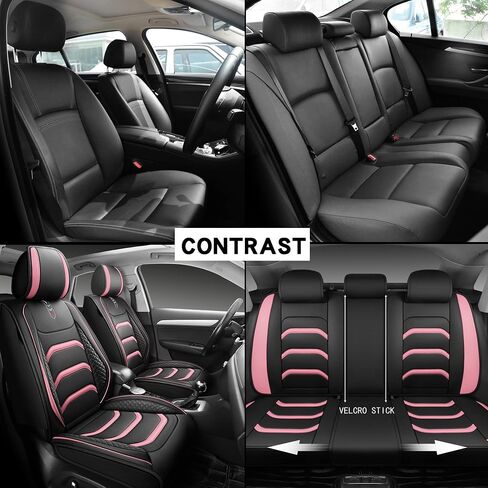 USA03 Full Set Car Seat Covers Luxury Leather Seat Cushions Covers Fit Most 5-Seater Models Cars SUV。 (Black-Blue) in Saudi Arabia