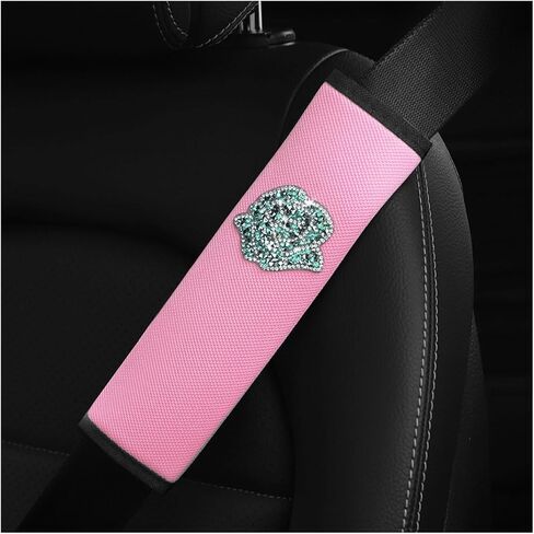 Car Seat Belt Cover, 2 Pack Bling Rhinestones Rose Seatbelt Shoulder Pads, Strap Cover Harness Pad Help Protect Neck and Shoulder for Comfortable Driving, Compatible with All Cars (Black/Black) in Saudi Arabia