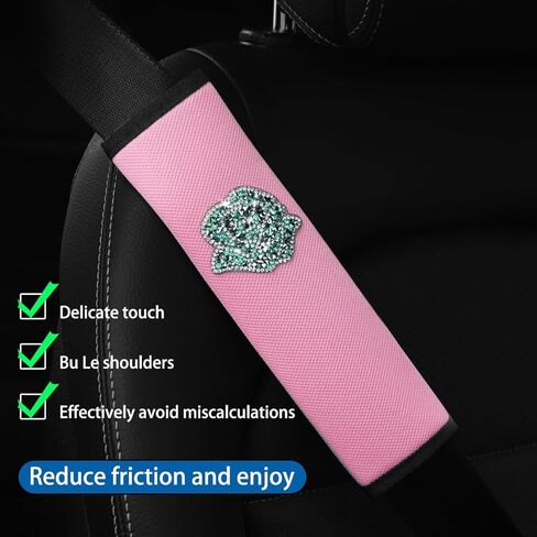 Car Seat Belt Cover, 2 Pack Bling Rhinestones Rose Seatbelt Shoulder Pads, Strap Cover Harness Pad Help Protect Neck and Shoulder for Comfortable Driving, Compatible with All Cars (Black/Black) in Saudi Arabia