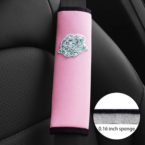 Car Seat Belt Cover, 2 Pack Bling Rhinestones Rose Seatbelt Shoulder Pads, Strap Cover Harness Pad Help Protect Neck and Shoulder for Comfortable Driving, Compatible with All Cars (Black/Black) in Saudi Arabia