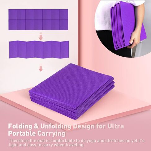 بساط يوجا قابل للطي من JBM مقاس 68 بوصة طول × 24 بوصة عرض × 1/4 بوصة بساط يوجا للسفر سميك لليوجا والبيلاتيس والتأمل والتدريبات على الأرض in Kuwait