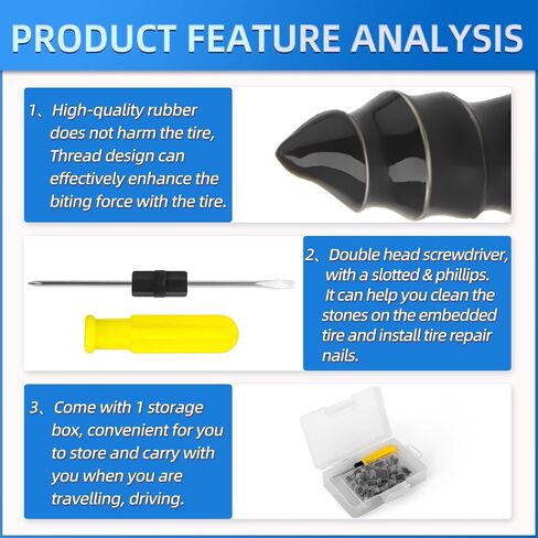 80PCS Tire Repair Rubber Nail, Vacuum Tire Repair Rubber Screws Black, Fast Tool Self-Service Tire Repair Nail, for Car Motorcycle Fast Tire Repair Tools (40s+40l+Screwdriver) in Kuwait