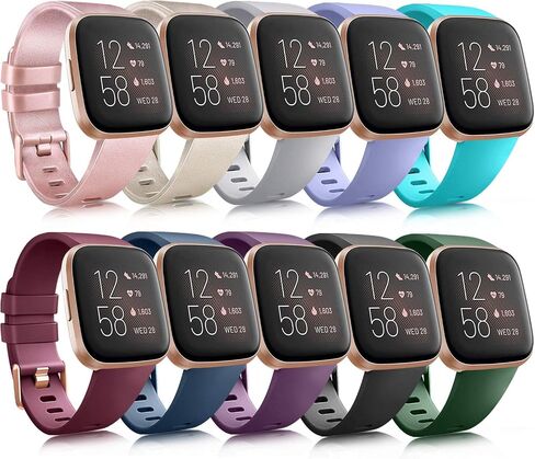 10 Pack Silicone Bands Compatible with Fitbit Versa 2 / Fitbit Versa/Versa Lite/Versa SE, Classic Soft Replacement Sport Wristbands Accessories for Women Men (Small, 10 Pack A) in Saudi Arabia