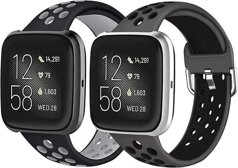 Mosstek Compatible with Fitbit Versa 2 Bands/Fitbit Versa Bands for Men Women, Sport Silicone Bands for Versa/Versa 2 Bands for Women Men Compatible for Fitbit Versa Lite Bands, 2 Pack, Large-01 in Saudi Arabia