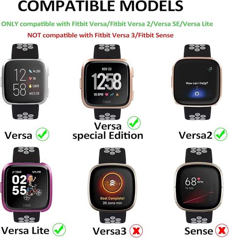 Mosstek Compatible with Fitbit Versa 2 Bands/Fitbit Versa Bands for Men Women, Sport Silicone Bands for Versa/Versa 2 Bands for Women Men Compatible for Fitbit Versa Lite Bands, 2 Pack, Large-01 in Saudi Arabia