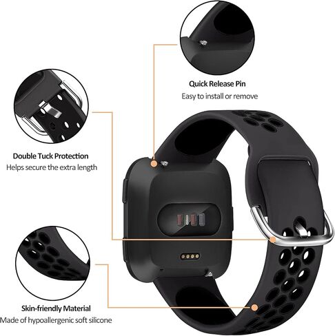 Mosstek Compatible with Fitbit Versa 2 Bands/Fitbit Versa Bands for Men Women, Sport Silicone Bands for Versa/Versa 2 Bands for Women Men Compatible for Fitbit Versa Lite Bands, 2 Pack, Large-01 in Saudi Arabia