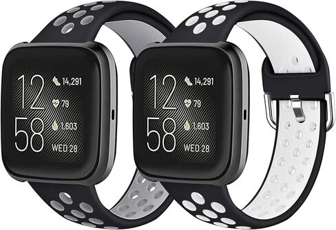 Mosstek Compatible with Fitbit Versa 2 Bands/Fitbit Versa Bands for Men Women, Sport Silicone Bands for Versa/Versa 2 Bands for Women Men Compatible for Fitbit Versa Lite Bands, 2 Pack, Large-01 in Saudi Arabia