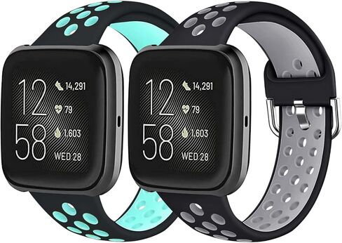 Mosstek متوافق مع Fitbit Versa 2 Bands/Fitbit Versa Lite Bands للرجال والنساء، أربطة سيليكون رياضية لـ Versa/Versa 2 Bands للنساء والرجال متوافقة مع Fitbit Versa Lite Bands، عبوتان، كبير-01 in Kuwait