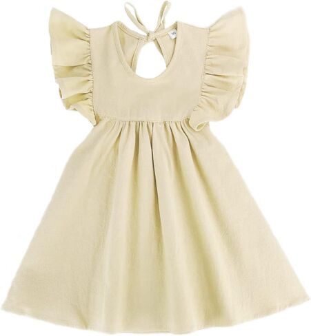 فستان للفتيات الصغيرات فستان صيفي من القطن والكتان بدون أكمام مكشكش للأطفال فساتين حفلات الشاطئ بدون أكمام in Kuwait