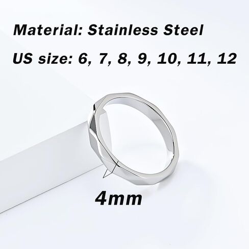 Nanafast 4mm Stainless Steel Rhombus Rings for Women Men Multi-faceted Band Stackable Rhombus Ring for Engagement Wedding in Saudi Arabia