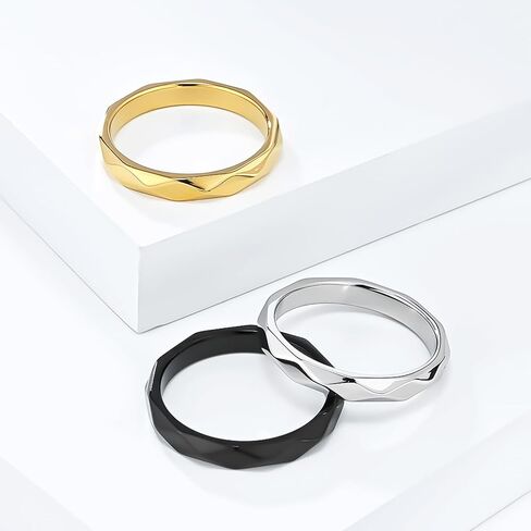 Nanafast 4mm Stainless Steel Rhombus Rings for Women Men Multi-faceted Band Stackable Rhombus Ring for Engagement Wedding in Saudi Arabia