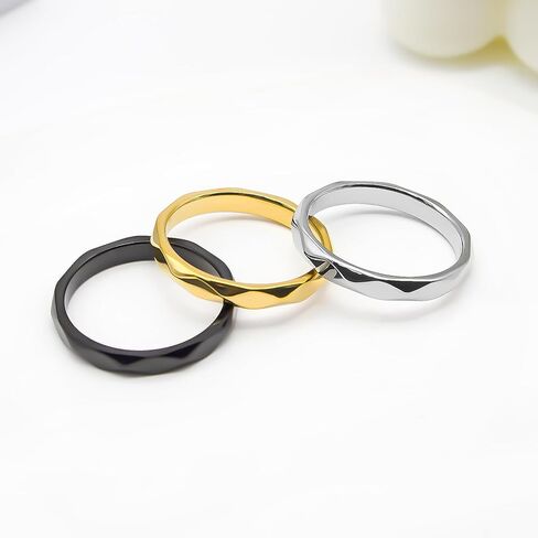 Nanafast 4mm Stainless Steel Rhombus Rings for Women Men Multi-faceted Band Stackable Rhombus Ring for Engagement Wedding in Saudi Arabia