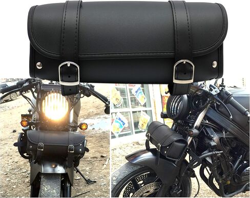 KYN Motorcycle Fork Bag Waterproof Motorbike Tool Bag Handlebar Bag PU Leather Saddlebag Front Rear Storage Tool Pouch 2 Straps for Honda Yamaha Kawasaki Suzuki Ducati Harley Davidson Sportster (D) in Saudi Arabia