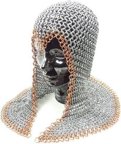 سلسلة بريد من الألومنيوم بسلسلة من Chainmail Coif/درع غطاء محرك السيارة مع حلقة ملونة | 10 ملم 16 قياس | الانتهاء: بأكسيد | بواسطة فرسان القرون الوسطى | in Saudi Arabia