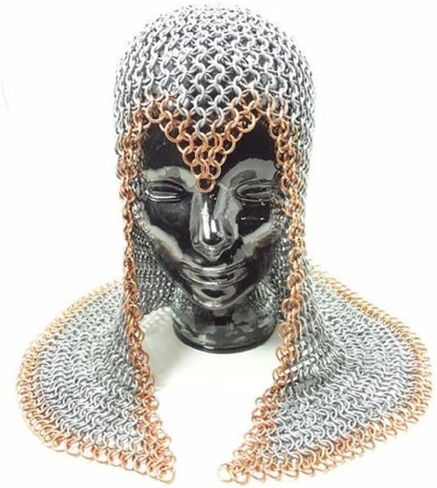 سلسلة بريد من الألومنيوم بسلسلة من Chainmail Coif/درع غطاء محرك السيارة مع حلقة ملونة | 10 ملم 16 قياس | الانتهاء: بأكسيد | بواسطة فرسان القرون الوسطى | in Saudi Arabia