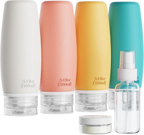 PACKISM TSA Approved Toiletry Bottles - 6 Pack Leak Proof 3.4oz Silicone Travel Bottles for Toiletries, Refillable Liquid Travel Accessories for Shampoo Conditioner Lotion Body Wash(BPA Free) in Kuwait