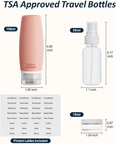 PACKISM TSA Approved Toiletry Bottles - 6 Pack Leak Proof 3.4oz Silicone Travel Bottles for Toiletries, Refillable Liquid Travel Accessories for Shampoo Conditioner Lotion Body Wash(BPA Free) in Kuwait