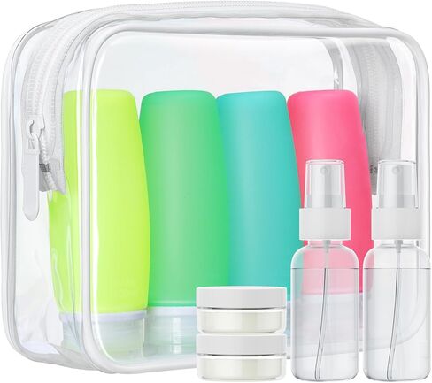 زجاجات أدوات الزينة المعتمدة من PACKISM TSA - 6 عبوات من زجاجات السفر المصنوعة من السيليكون المقاومة للتسرب بوزن 3.4 أونصة لأدوات الزينة، وإكسسوارات السفر السائلة القابلة لإعادة الملء لغسول الجسم والشامبو والبلسم (خالية من مادة BPA) in Kuwait
