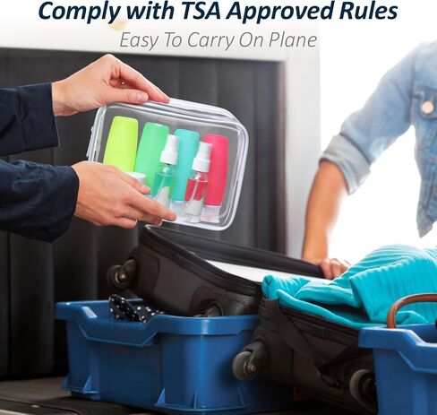 زجاجات أدوات الزينة المعتمدة من PACKISM TSA - 6 عبوات من زجاجات السفر المصنوعة من السيليكون المقاومة للتسرب بوزن 3.4 أونصة لأدوات الزينة، وإكسسوارات السفر السائلة القابلة لإعادة الملء لغسول الجسم والشامبو والبلسم (خالية من مادة BPA) in Kuwait