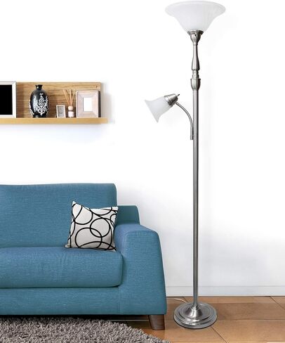 Elegant Designs LF2003-RBA 2 Light Mother Daughter Floor Lamp with Amber Marble Glass Shades, Restoration Bronze and Amber in Saudi Arabia