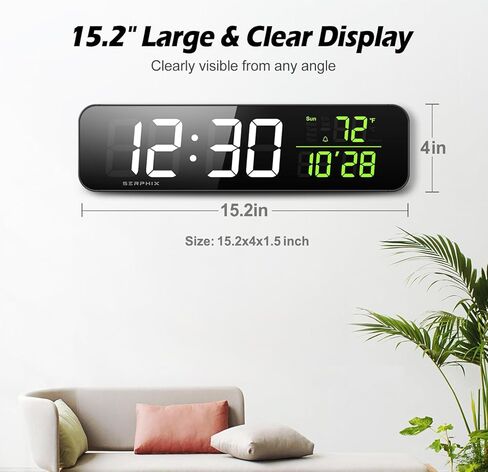 ساعة حائط رقمية مقاس 15.2 بوصة مع تطبيق وجهاز تحكم عن بعد، تخصيص ألوان LED، موجه العد التنازلي الصوتي، أجراس كل ساعة، ساعة منبه مع يوم/تاريخ/درجة الحرارة in Kuwait