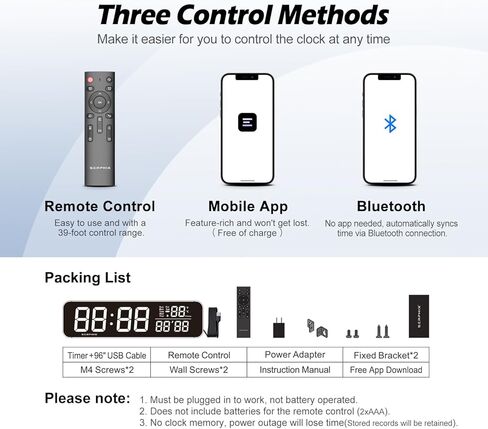 ساعة حائط رقمية مقاس 15.2 بوصة مع تطبيق وجهاز تحكم عن بعد، تخصيص ألوان LED، موجه العد التنازلي الصوتي، أجراس كل ساعة، ساعة منبه مع يوم/تاريخ/درجة الحرارة in Kuwait