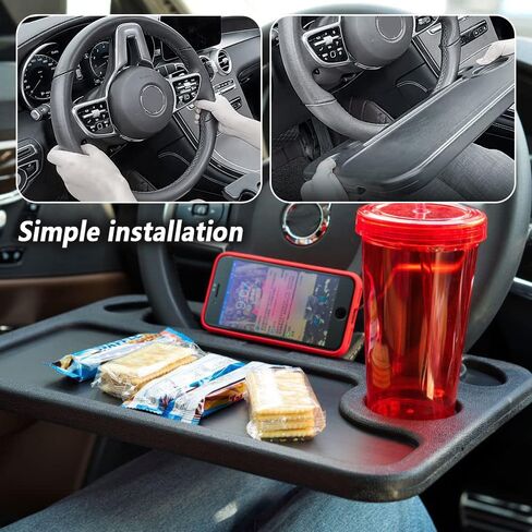 Auto Steering Wheel Desk,Steering Wheel Tray with Pen Slot&Cup Sink,Car Tray for Eating Working,Universal Car Gadgets of Car Essentials for Women Men in Kuwait