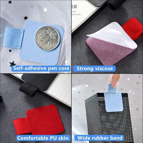 حامل حلقة قلم ذاتي اللصق من YOTINO 12 قطعة من حامل حلقة القلم لأجهزة الكمبيوتر المحمولة والمخططين والمجلات، ملصق حزام حلقة القلم من الجلد الصناعي مع حلقة مرنة (12 لونًا) in Kuwait