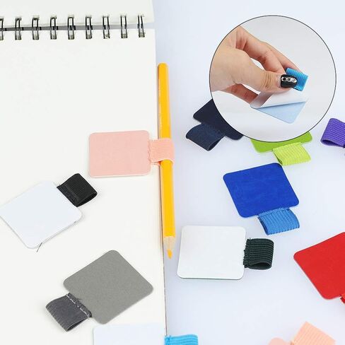 حامل حلقة قلم ذاتي اللصق من YOTINO 12 قطعة من حامل حلقة القلم لأجهزة الكمبيوتر المحمولة والمخططين والمجلات، ملصق حزام حلقة القلم من الجلد الصناعي مع حلقة مرنة (12 لونًا) in Kuwait