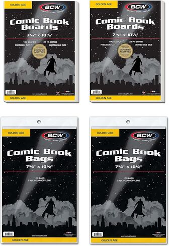 BCW Golden Age Comic Book Bags with Golden Age Backing Boards - 200 ct | Acid-Free, Crystal-Clear Storage for Comics | 7 5/8 x 10 1/2 Exterior Dimensions | Resealable Strip | Comic Protection in Saudi Arabia