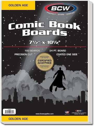 BCW Golden Age Comic Book Bags with Golden Age Backing Boards - 200 ct | Acid-Free, Crystal-Clear Storage for Comics | 7 5/8 x 10 1/2 Exterior Dimensions | Resealable Strip | Comic Protection in Saudi Arabia