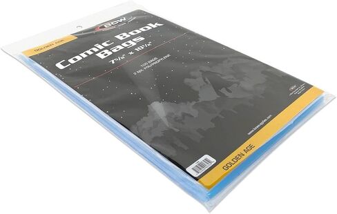BCW Golden Age Comic Book Bags with Golden Age Backing Boards - 200 ct | Acid-Free, Crystal-Clear Storage for Comics | 7 5/8 x 10 1/2 Exterior Dimensions | Resealable Strip | Comic Protection in Saudi Arabia