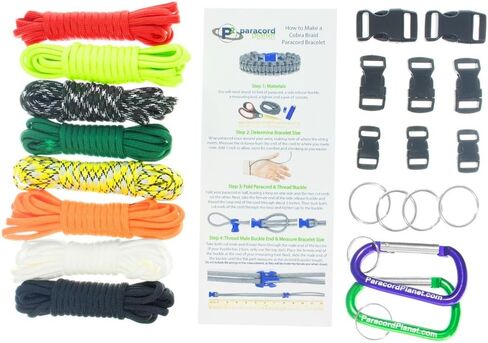 Paracord Bracelet & Project Kit – 550 Parachute Cord, Buckles, Carabiners, Key Rings – (Starter & Hardware Kits Include Paracord Needle & Forceps) – Made in USA in Saudi Arabia