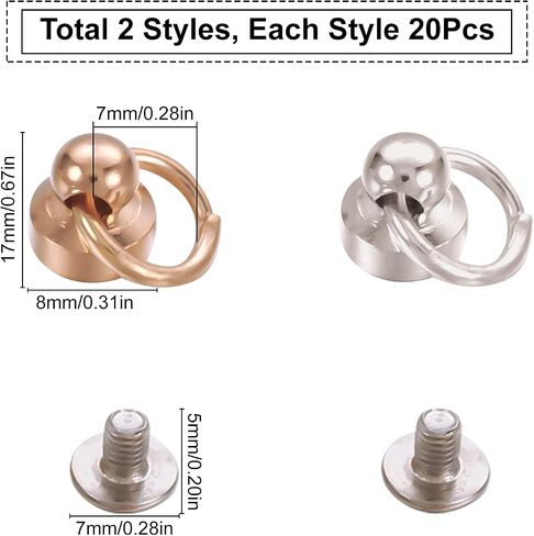 GORGECRAFT 1 Box 40Pcs 2 Colors Rivets with Ring Brass Round Head Screw Rivet Screwback Pull Rings Buttons Free Rotation Rotatable Leather Kit for DIY Handbag Phone Case Belt Dog Collar Accessory in Saudi Arabia