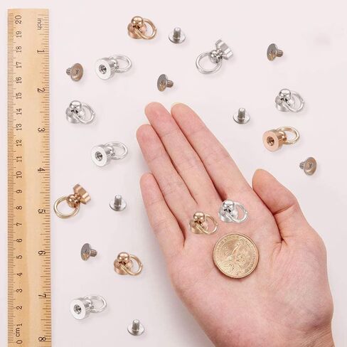 GORGECRAFT 1 Box 40Pcs 2 Colors Rivets with Ring Brass Round Head Screw Rivet Screwback Pull Rings Buttons Free Rotation Rotatable Leather Kit for DIY Handbag Phone Case Belt Dog Collar Accessory in Saudi Arabia