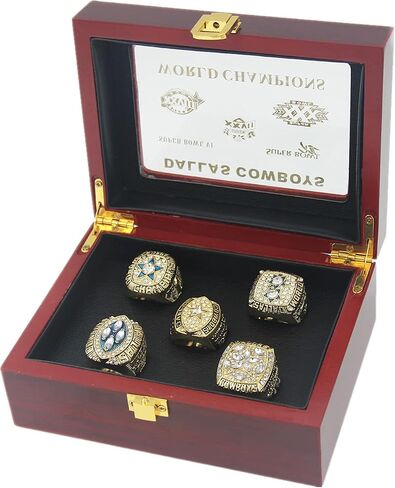 Algasan Dallas 5-time Cow 1971 1977 1992 1993 1995 boys World champions Rings Set with wooden Box Gifts for Men Women Boys Kids Youth fathers Championship Ring in Saudi Arabia
