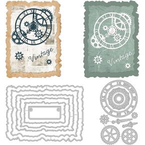 BENECREAT 2pcs Clock Patterns Carbon Steel Cutting Dies, Vintage Torn Rectangle Frame Square Metallic Cutting Dies for DIY Scrapbooking Photo Album Decorative Embossing Paper Card