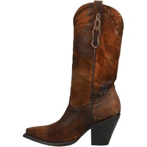 Corral Boots حريمي مطرز بمقدمة مدببة كاجوال بكعب عالٍ متوسط ​​الساق 7.62 سم ​​فما فوق - بني