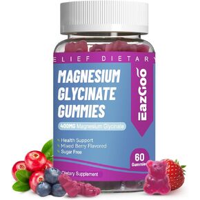 Magnesium Glycinate Gummies 400mg with L-Threonate 200mg - Sugar-Free Magnesium Potassium Supplement with Vitamin D, B6, CoQ10 for Muscle - 60 Mixed Berry Flavored Gummies