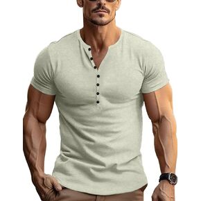 Retro Henley Shirts for Men Short Sleeve Distressed Casual Button Slim Fit Tee Shirts