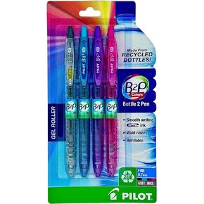 PILOT B2P Colors (New 2020! in retail packaging) - Bottle to Pen Refillable & Retractable Rolling Ball Gel Pen Made From Recycled Bottles, Fine Point, Color G2 Inks, 4-Pack