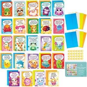 24 Funny Animal Joke Notecards with No Repeats - 4.5" x 6.25" Humorous Bulk Thinking of You Cards for Kids, Grandkids, Students, and Teachers, Summer Camp and More